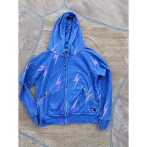 Aviator Nation Blue Hoodie with Pink Lightning Bolts